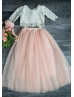 Two Piece Ivory Lace Top Blush Pink Tulle Skirt Flower Girl Dress